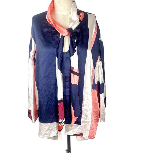 Tanya Taylor Avril Blouse Printed Satin Tie Top Multicolor Print Varies Size M - Picture 4 of 12